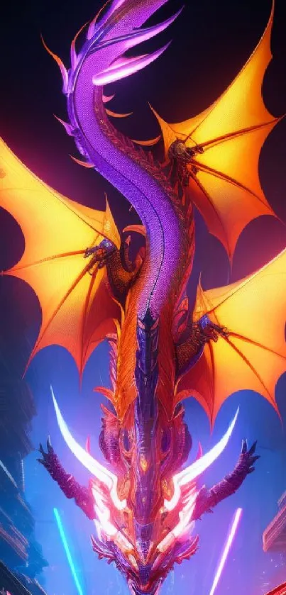 Vibrant neon cyber dragon artwork wallpaper for mobile phones.