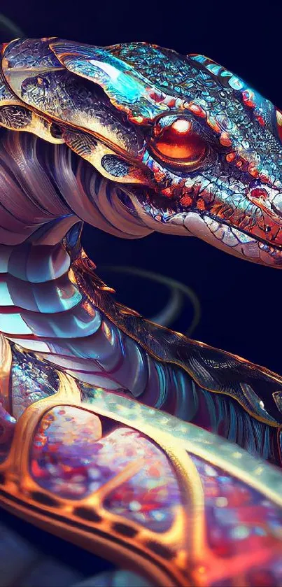 Colorful fantasy snake artwork with intricate designs.