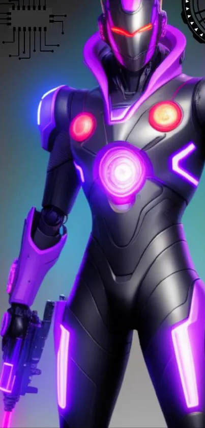 Vibrant cyber warrior with neon accents in futuristic design.