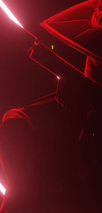 Futuristic red cyber warrior with neon lights.