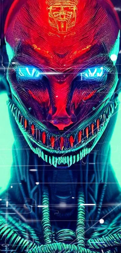 Cybernetic creature artwork with vibrant colors and futuristic design.