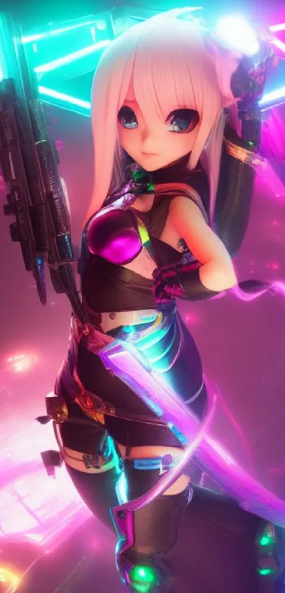 Anime cyberpunk wallpaper with neon lights and futuristic theme.