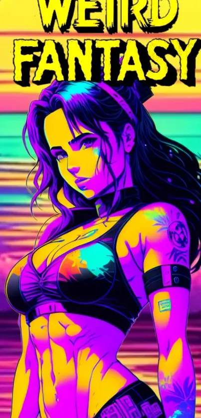 Cyberpunk anime girl in neon purple, vibrant mobile wallpaper.