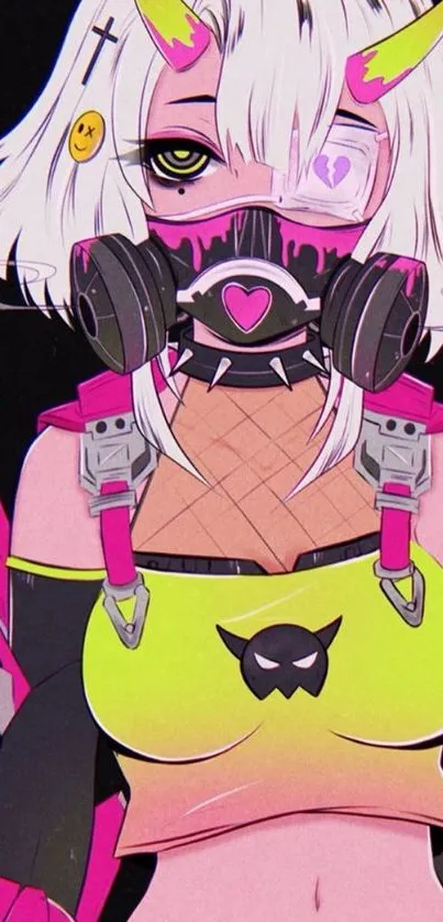 Vibrant cyberpunk anime character artwork in lime green and pink.