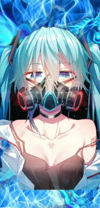 An anime character in a cyberpunk style with blue highlights and vibrant details.