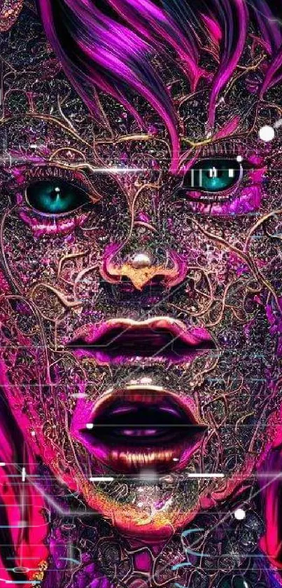 Vibrant cyberpunk art wallpaper with intricate digital details.