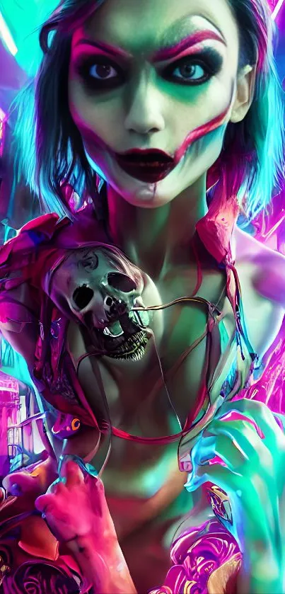 Neon cyberpunk female character with vibrant colors in digital art style.