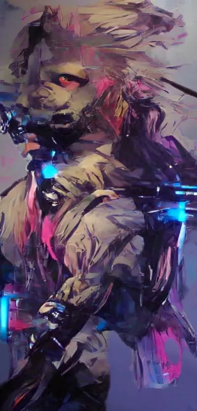 Futuristic cyberpunk art wallpaper with neon and abstract elements.