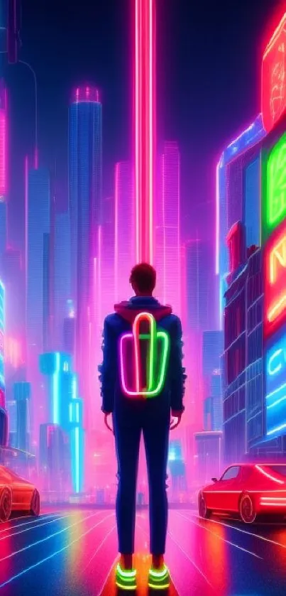 A neon-lit cyberpunk cityscape showcasing a futuristic urban scene.