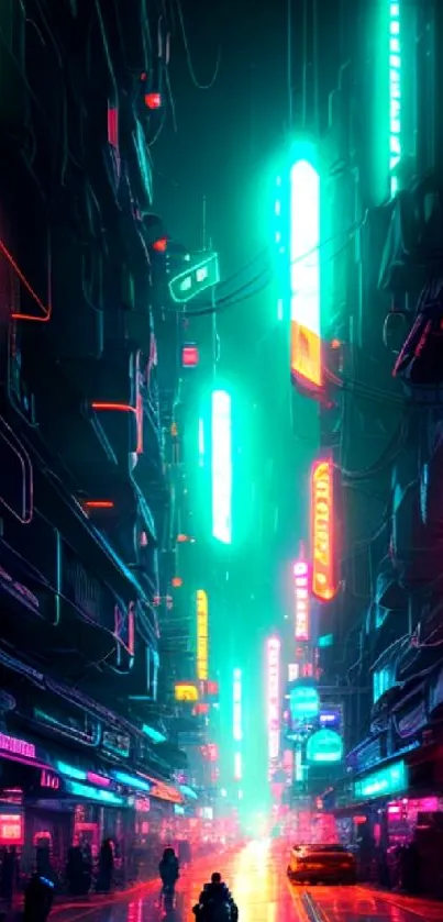 Vibrant cyberpunk cityscape with neon lights and vivid urban atmosphere.