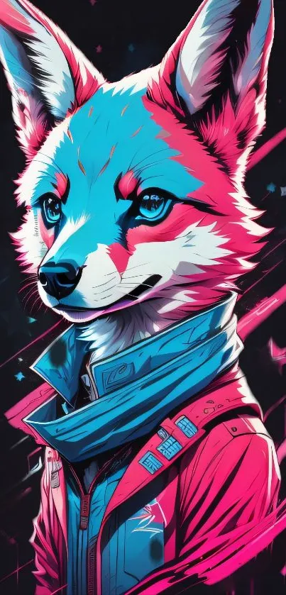 Cyberpunk fox with vibrant neon colors and futuristic design.