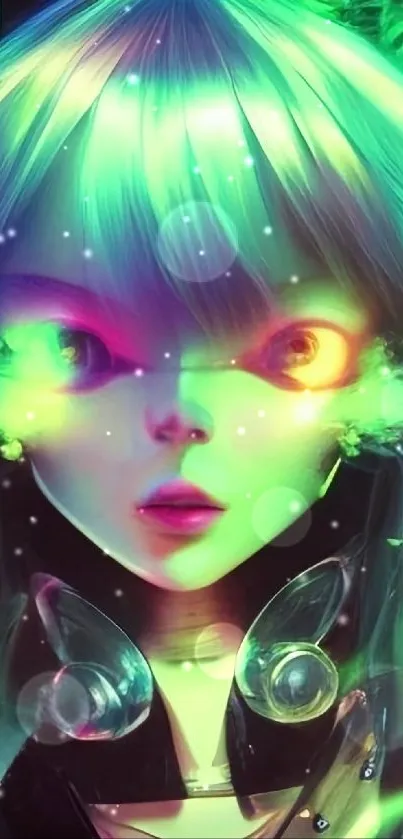 Cyberpunk girl with neon green hues and futuristic vibes.