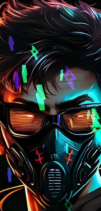 Cyberpunk style character in neon mask.