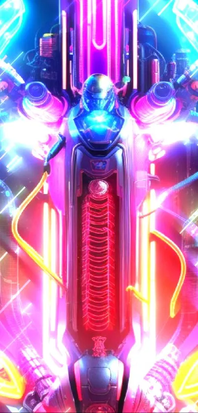 Futuristic cyberpunk neon artwork with vibrant colors.