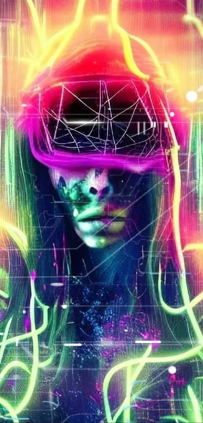 Futuristic cyberpunk neon art with virtual reality elements.