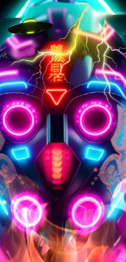 Vibrant cyberpunk neon art wallpaper with colorful and futuristic design.