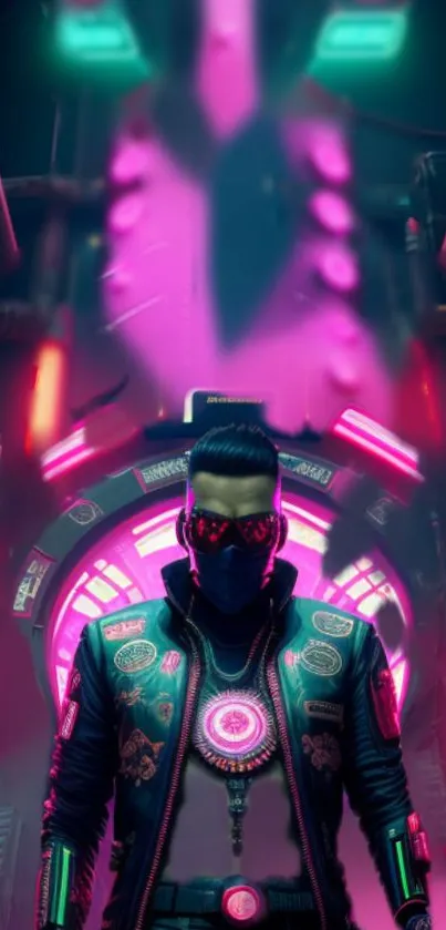 Cyberpunk neon city wallpaper featuring a futuristic character.