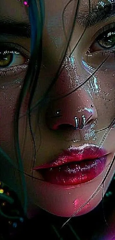 Vivid cyberpunk portrait with neon highlights.