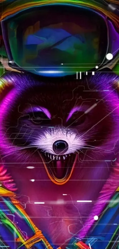 Vibrant cyberpunk raccoon with neon colors