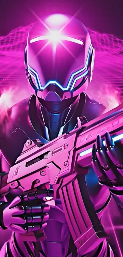 Cyberpunk warrior in neon pink hues