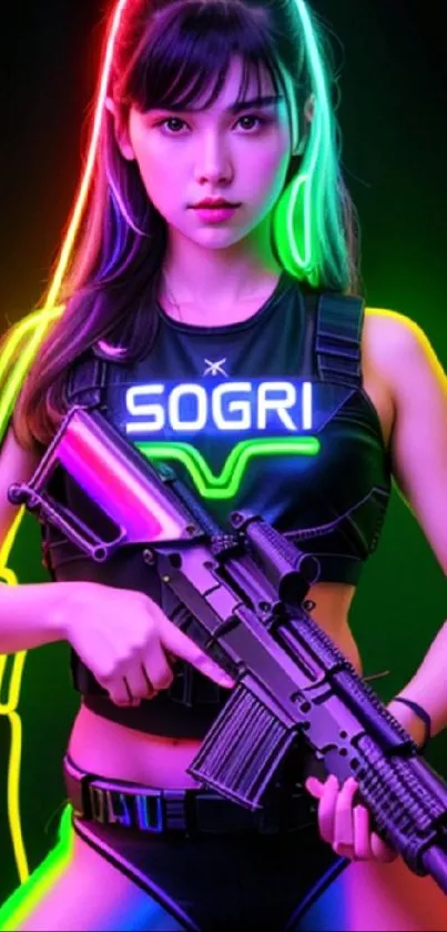 Vibrant cyberpunk warrior with neon accents and futuristic design.