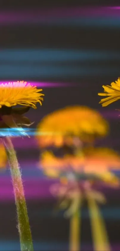 Vibrant dandelion art with glowing colors.