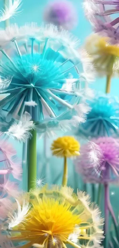 Vibrant dandelion art with pastel hues.
