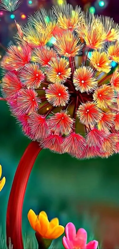 Vibrant fantasy dandelion with colorful details.