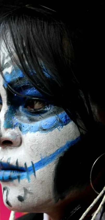 Day of the Dead face paint with vibrant colors and traditional design.