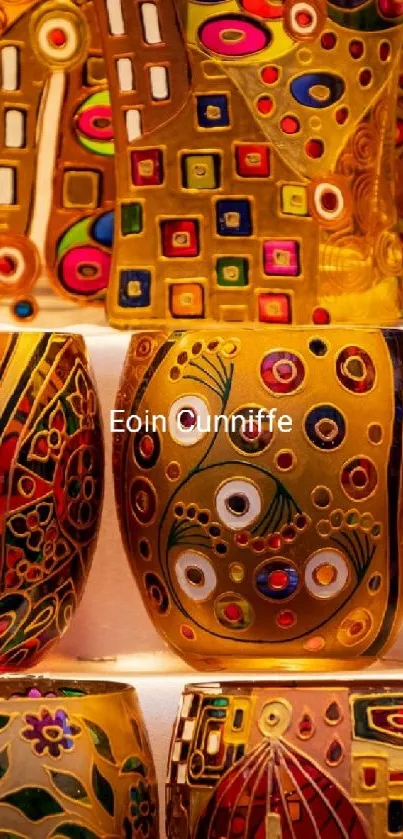 Colorful decorative art with golden hues and intricate patterns.