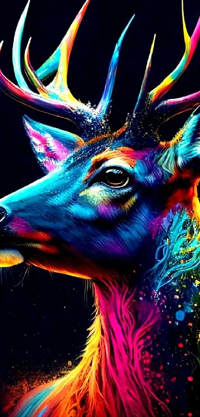 Vibrant neon deer art wallpaper design.
