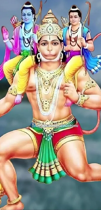 Vibrant artwork of Hindu deity, rich colors.