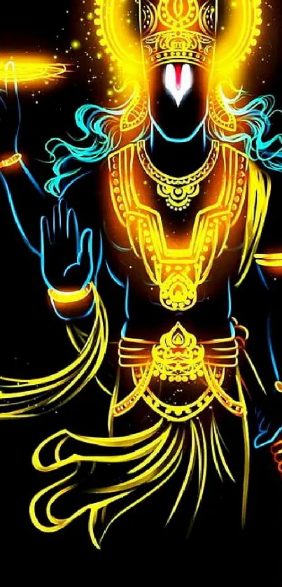 Bright neon deity digital art wallpaper with luminous colors.