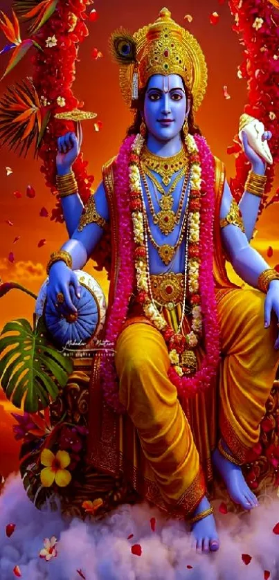 Vibrant deity mobile wallpaper with orange background.