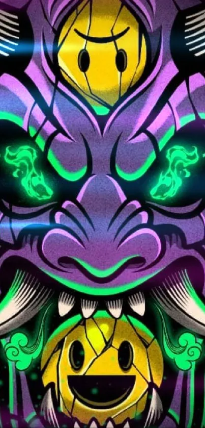 Vibrant green and purple demon artwork wallpaper.