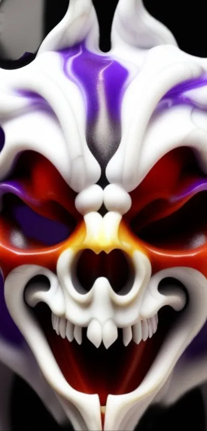 Vibrant demon skull art with purple, red, and white hues for mobile wallpaper.