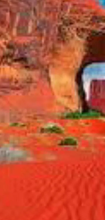 Vibrant red desert archway mobile wallpaper.