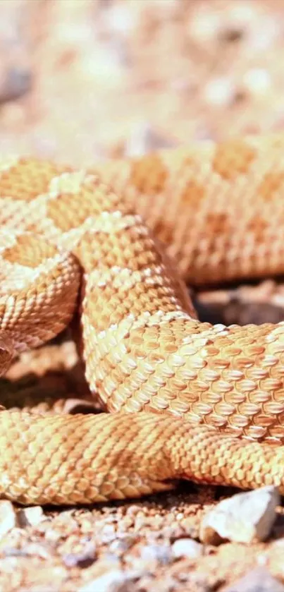 Vibrant orange desert snake coiled on rocky terrain.