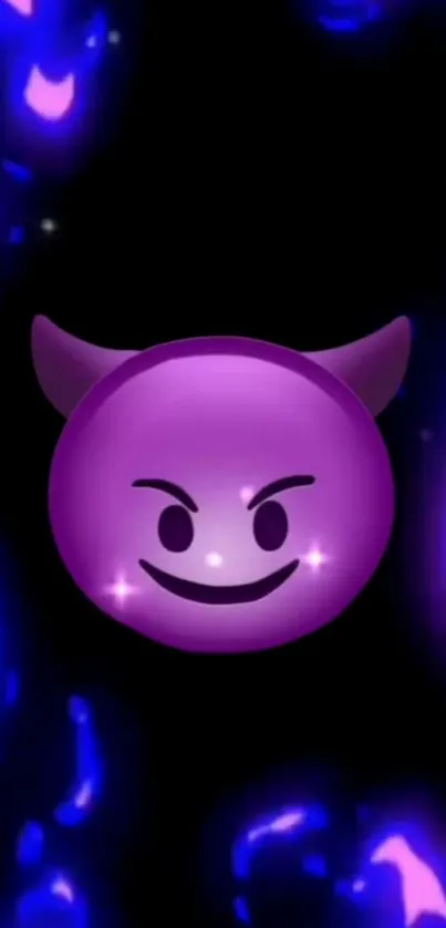 Devil emoji on vibrant blue background with a dark theme.