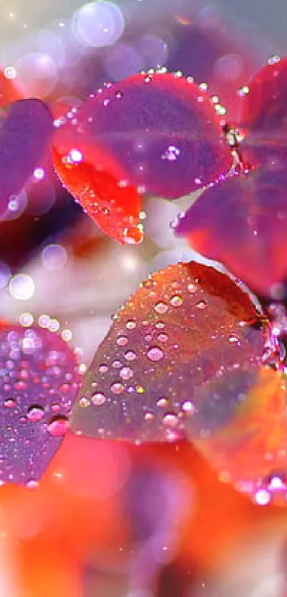 Dew-kissed red and purple leaves wallpaper with vibrant colors.