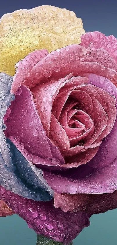 Dew-kissed multi-colored rose mobile wallpaper.