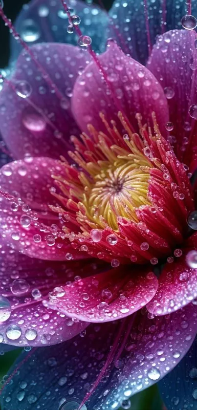 Dew-covered vibrant flower wallpaper download.