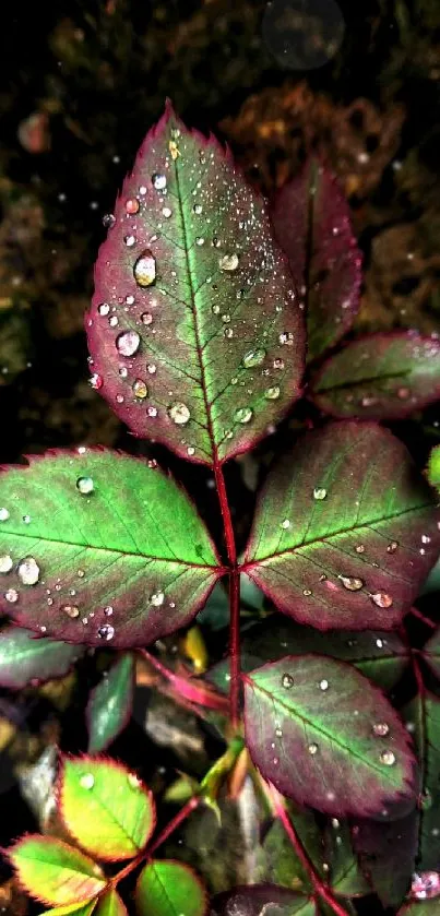 Vibrant green leaves with morning dew drops