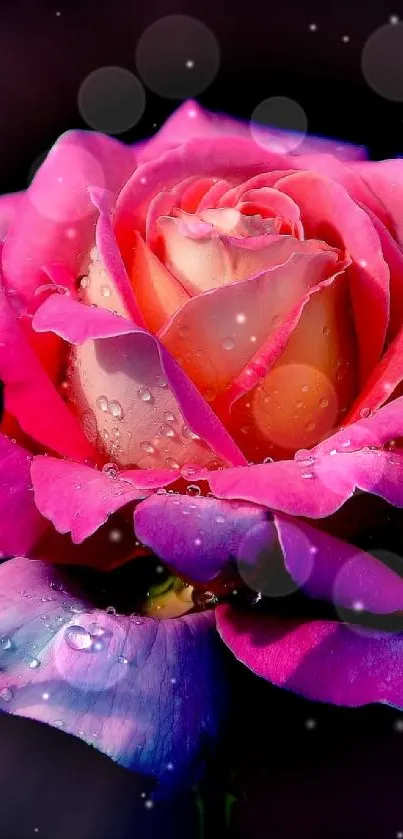 Pink rose with dewdrops mobile wallpaper.