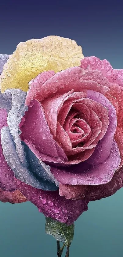 Multicolored dewy rose wallpaper for mobile with vibrant hues.