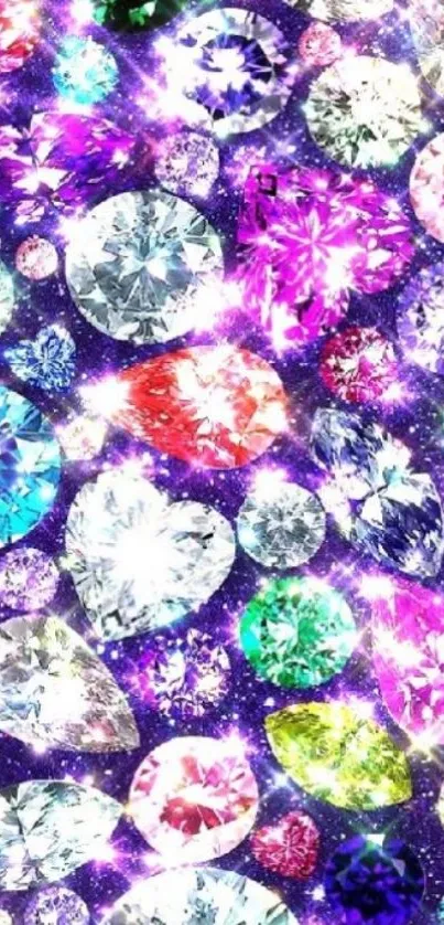 Vibrant array of colorful gemstones on a purple background.