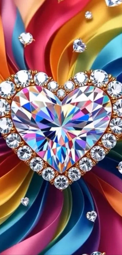Diamond heart on colorful swirled background