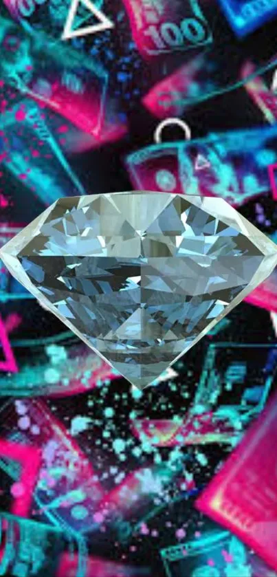 Vibrant wallpaper with a diamond and neon colors.
