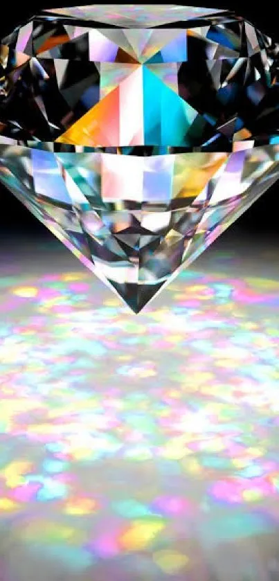 Mobile wallpaper featuring a colorful, sparkling diamond prism with spectral reflections.