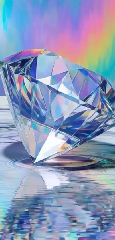 Iridescent diamond with rainbow reflections.